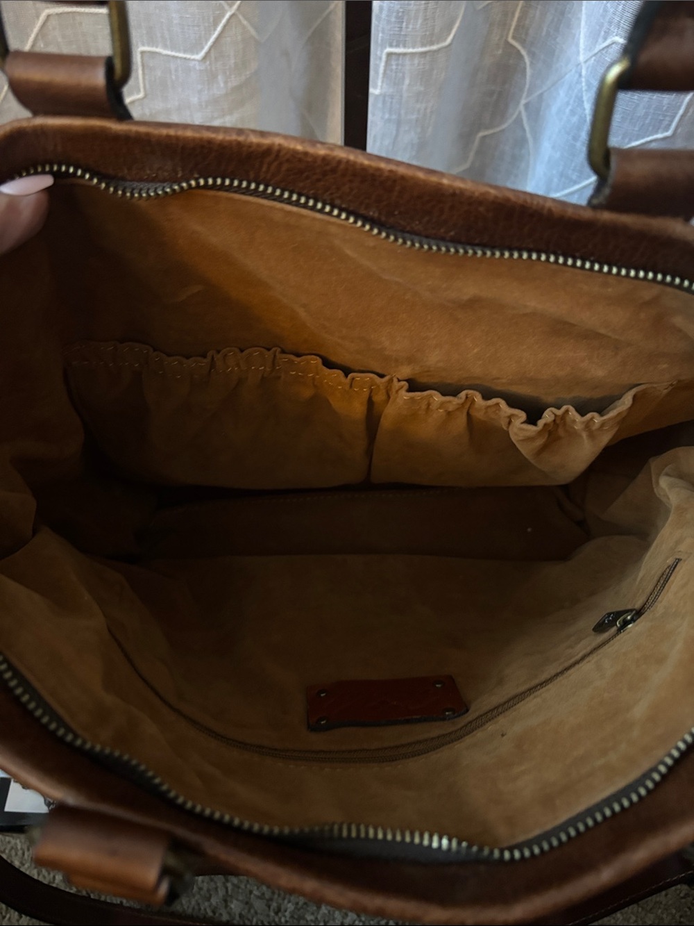 Distressed Brown Leather Tote Bag with Stud Details by Patricia Nash - Picture 8 of 15